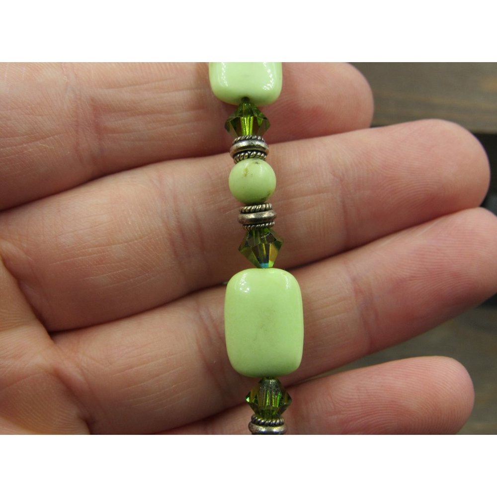 7" Sterling Silver Green Crystal And Stone Bracelet Vintage Elegant Beautiful